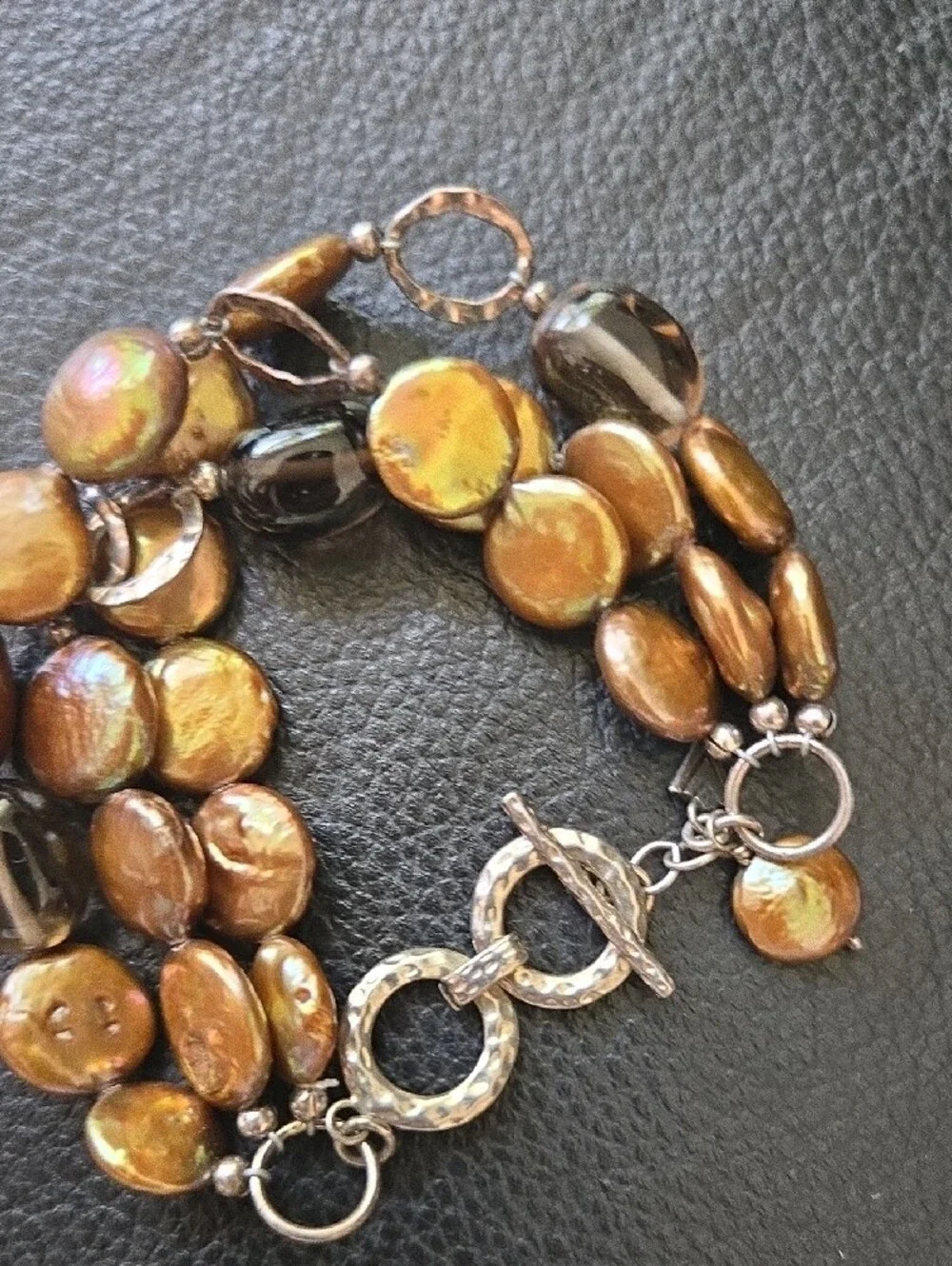 Silpada Iridescent Brown and Gold Multi-Strand Coin Pearl Bracelet